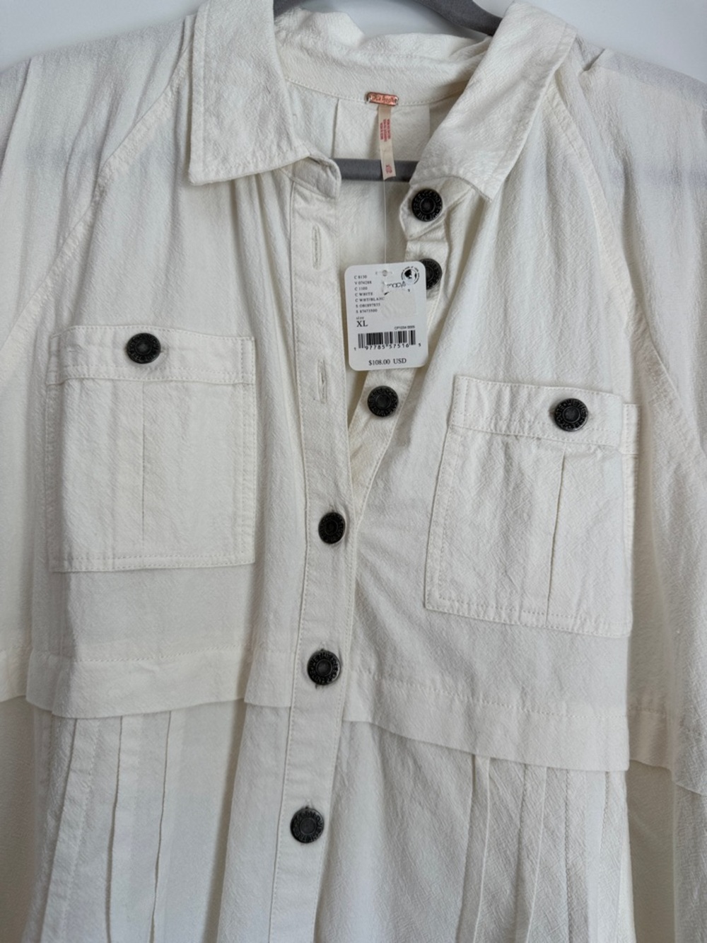 Free People Cream Short-Sleeve Button Midi Dress - Picture 4 of 6